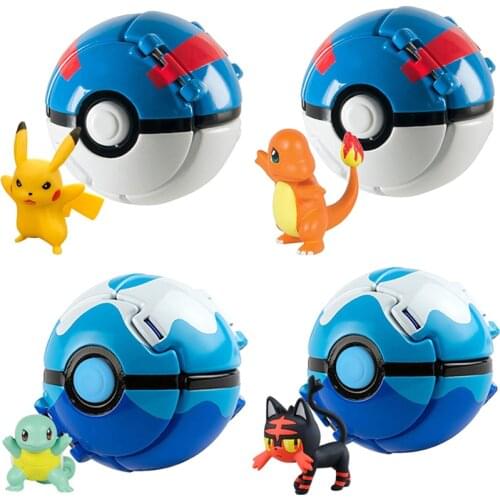 Original Pokemon Pokeball Ball Anime Figure Action Pikachu Charmander Litten Rockruff Squirtle game go Toy child Birthday Gift