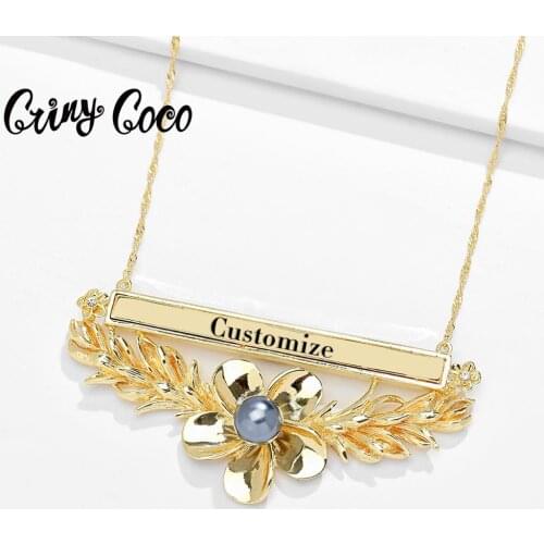 Cring Coco Custom Name Necklaces & Pendant for Women Fashion Hawaiian Plumeria Pendants Water Wave Chain Necklace Jewelry Party