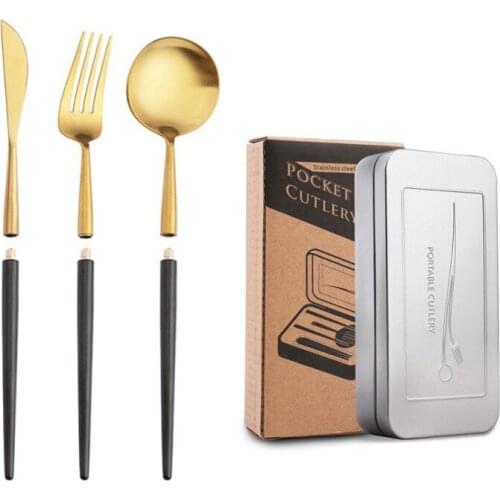 Stainless Steel Tableware Portable Fork Spoon Set Detachable Outdoor Dinnerware Three-piece Set Kitchen Supply Exquisite Gift