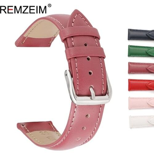 REMZEIM Genuine Leather 14mm 16mm 18mm 20mm 22mm Watchband Purple Calfskin Leather Watch Straps Women Watch Accessories