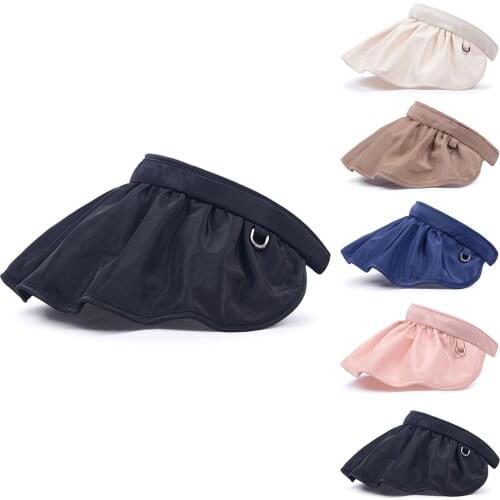 Women Summer Solid Color Empty Top Sun Hat Uv Protection Large Wide Brim Shell Shaped Foldable Adjustable Beach Visor Cap