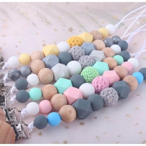 Baby Pacifier Clip Silicone Teething Beads Paci Holder Soothie Clips Baby Teether Toy Chew Beads Baby Birthday Shower Gift