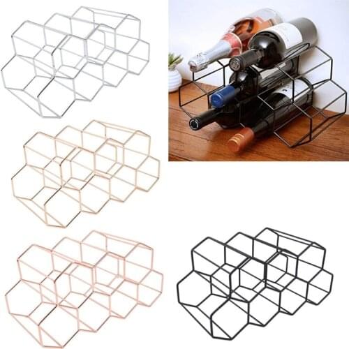 Modern Metal Honeycomb Wine Rack Wine Bottle Storage Beehive Tabletop Wine Rack Hexagon 9 Bottle Wine Holder Display