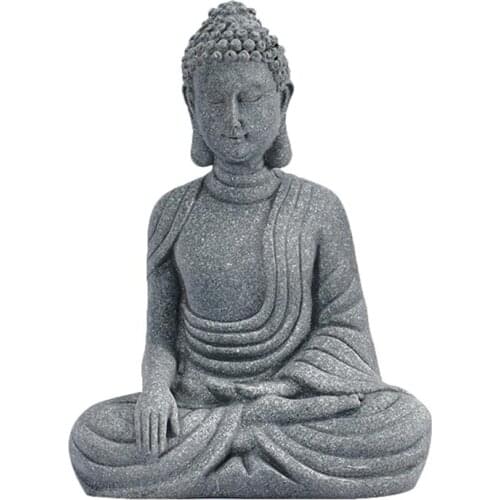 Sandstone Buddha Statue Zen Figurine Craft Household Decoration (Gray)