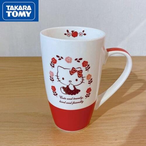 TAKARA TOMY ceramic material cute cartoon Hello Kitty coffee cup female mug with lid and spoon coffee cup collection cup