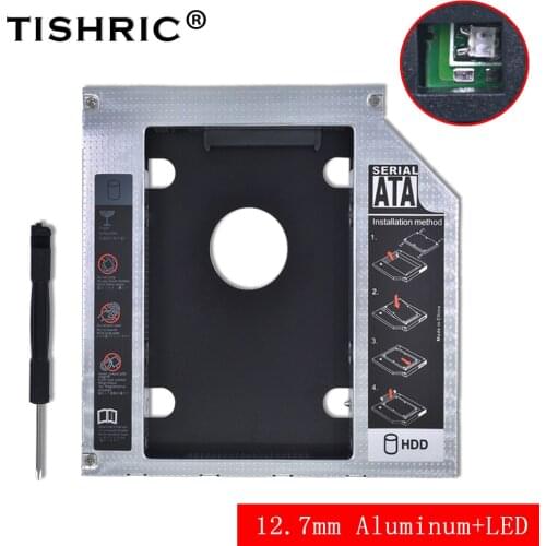 Tishric Aluminum Universal 12.7mm SATA 3.0 HDD Caddy With LED Adapter Hard Disk DVD HDD Enclosure For Laptop DVD-ROM ODD Optibay
