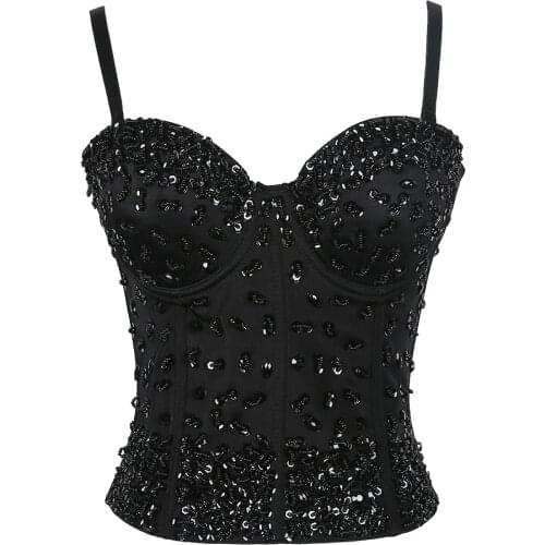 Corset Sequin Tank Top Sequin Bustier White Black Tops Rave Outfit Festival Clothing Bra Summer Clothes for Women