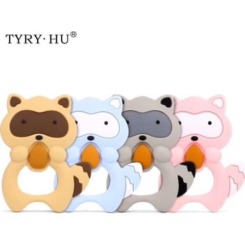 TYRY.HU 1 Pcs Raccoon Silicone Teether Baby Teething Toys Animal Shaped Comfort Chew Rubber Baby Shower Gift Food Grade Silicone