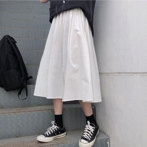Korean Loose Mid-Length Skirt Suit Skirt Womens A- line Skirt Large Size Plump Girls High Waist All-Matching Female Student