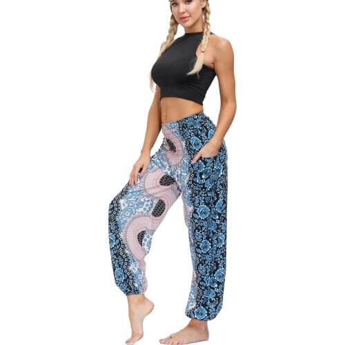Womens Palazzo Casual Yoga Pants, Loose Beach Trousers,with 2POCKETS.Casual Boho Vintage Hippie Bohemian Pilate Trousers