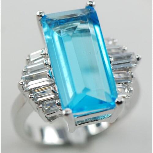 Blue Crystal Zircon Fashion Women 925 Sterling Silver Ring F873 Size 6 7 8 9 10