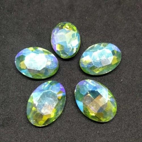 Green AB Oval Crystal Glass Sewing Rhinestones Pointback DIY Wedding Dress and Bag 10*14 13*18