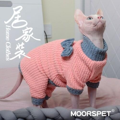 Pet Winter Cloth Pink Cat Hoodies Soft Small Dog Home Clothing Light Blue Elastic Kitten Sweater With Bowknot Cats Cloth