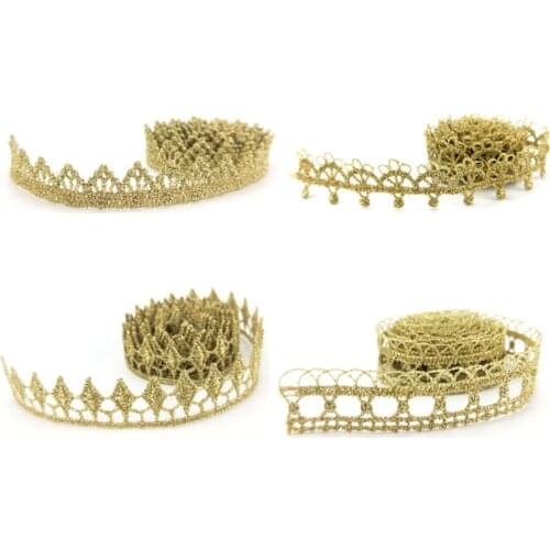 1 Yard Crochet Gold Embroidery Lace Trim Ribbon Wedding Dress DIY Craft Decor