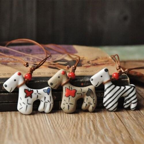 10 piece/lot Horse Pendent Necklace Ceramics Cartoon Animal Charm Braided Rope Link Chain Choker Women Men Jewelry