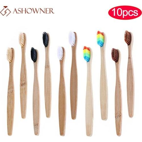 10pcs Natural Bamboo Handle Toothbrush Rainbow Colorful Soft Bristles Teeth Whitening Tooth Brush Bamboo Toothbrush Oral Care