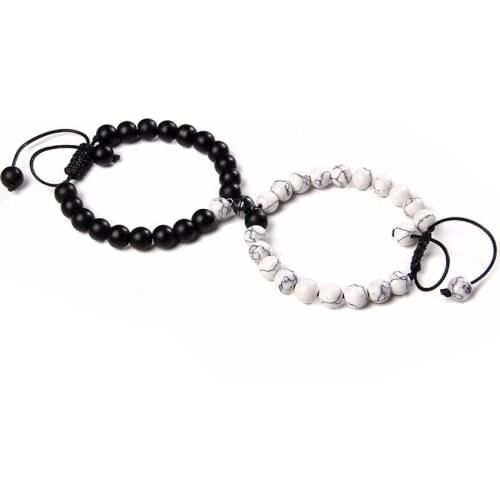 2Pcs/Set of Couples Long Distance Bracelet Natural Stone Bead Yoga Bracelet Magnet Couple Bracelet Friendship Jewelry Gift