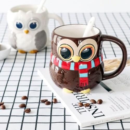 3D Creative Owl Coffee Cup Ceramic Funny Bird Mug With Cover Gift Collection For Friends Lovers