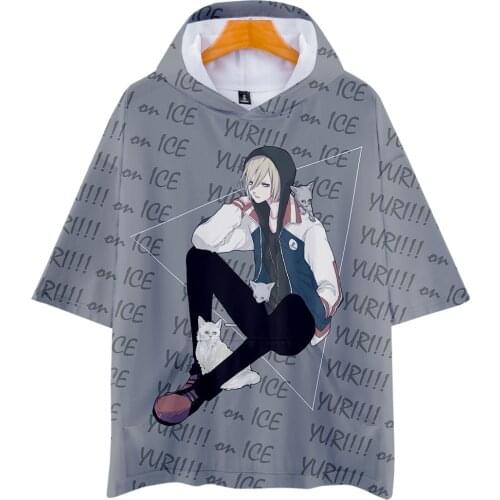 Anime YURI on ICE Cosplay Costume Yuri Katsuki Yuri Plisetsky Victor Nikiforov Harajuku Short Sleeve Hooded T Shirt Men Women
