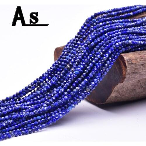 Asingeloo 2mm Natural Blue Lapis Lazuli Beads For Earrings Making Bracelet Round Stone Loose Strand 15.5" Wholesale
