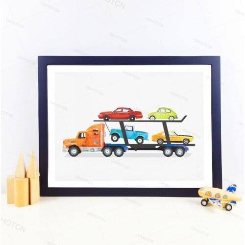 Car Carrier Transportation Truck Art Canvas Painting Picture Kids Boy Room Wall Decor Unframed