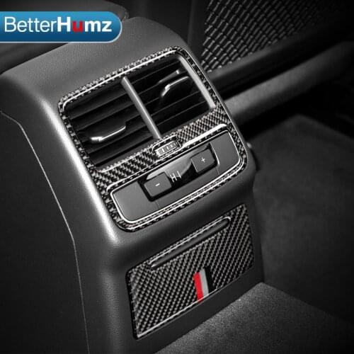 BETTERHUMZ Carbon Fiber Car Rear Air Condition Cover Trim Stickers For Audi A4 2017 Air Outlet Decals Interior Trim Accessories