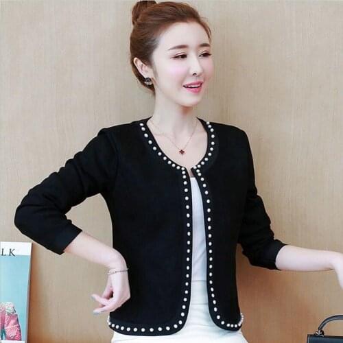 Big Size Small Suit Women Jackets Spring 2021 New Beaded Coats Women Suits Short Slim Coat Female Jacket Black White