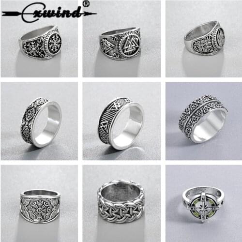 Cxwind Slavic Mens Rings Kolovrat Pagan Jewelry Rune Signet Talisman Ring Norse Viking Jewelry for Men Punk Retro Bijoux sygnet