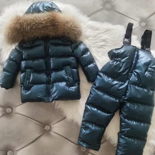 Children Winter Clothing Sets Baby Girl Clothes Boy Cotton Jacket Toddler Parka Warm Snowsuit Kids Big Natural Fur Outwear -30
