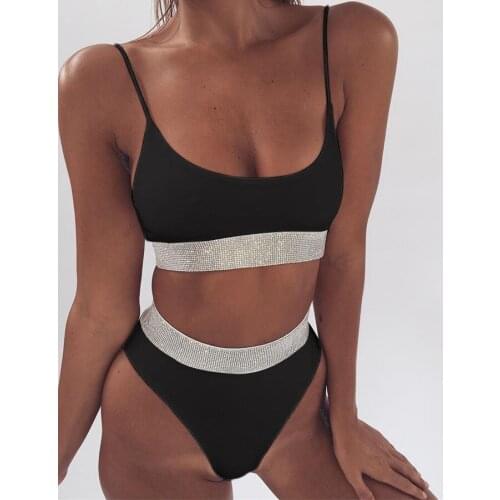Two-Pieces Sexy Women Sequins Crystal Bikini Set Ladies Rhinestone Push Up Padded Swimwear Swimsuit Bathing Beachwear
