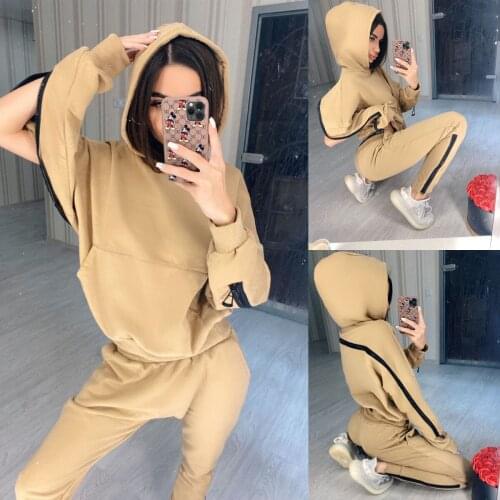Autumn Winter Fashion Tracksuit Women Pullover Sexy Back Zipper Two Pieces Set Plus Large Size Hoodies Trousers Suit Sweatsuit