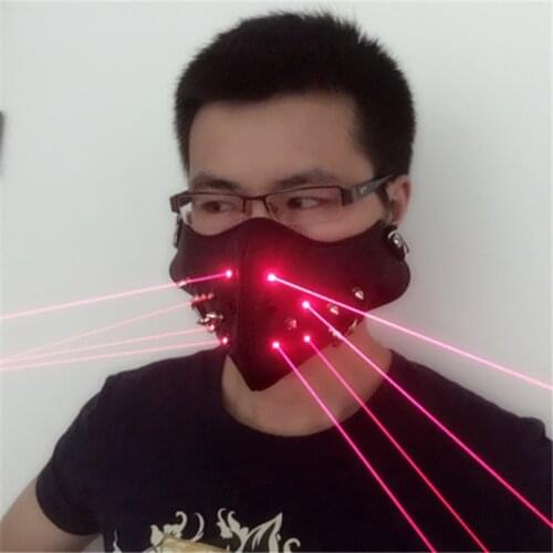 T12 Red laser beams mask dj lighted ghost halloween masks cosplay wears stage dance costumes performance robot man projector bar