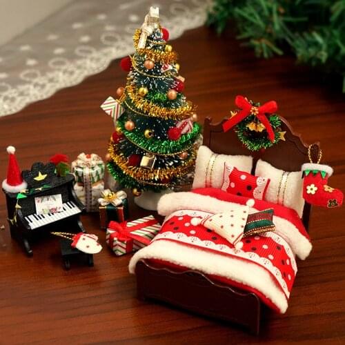 Christmas Goods Miniature DIY Wooden Dollhouse Accessories Kit Assembled Furniture Casa Doll House Toys for Children Girls Gifts