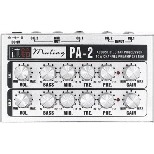 Muling PA-2 Guitar Double Channel Pre-Amp System--4 Bands EQ Pickup Amplifier for Acounstic Guitar