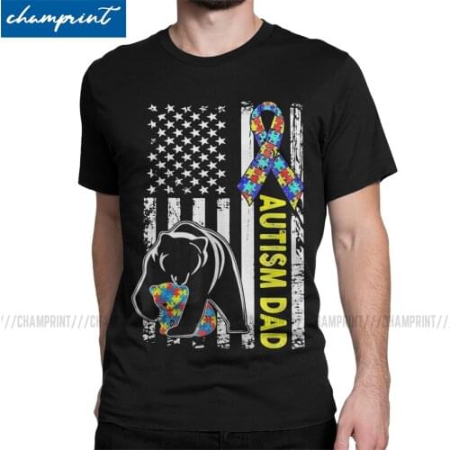 Dad Autism Awareness American Flag Daddy Gift T-Shirt Men Autismo Autistic Awesome Tee Shirt Crew Neck T Shirts New Arrival Tops