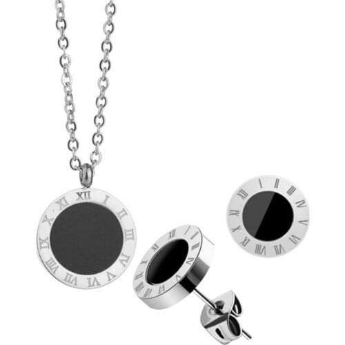 316L Stainless Steel Roman Grain Enamel Round Number Earrings Necklace Set Ensemble Bijoux Mariage