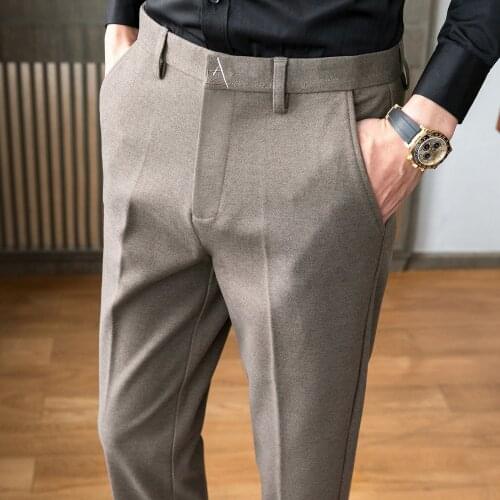 Autumn Winter Wool Suit Pants Men Slim Fit Office Dress Pant Business Formal Trousers For Male 2020 New