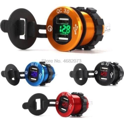 By DHL or Fedex 20pcs Car Socket USB Quick 3.0 Charge Dual USB Motorcycle Power Socket Aluminium QC 3.0 Car Cigarette Lighter