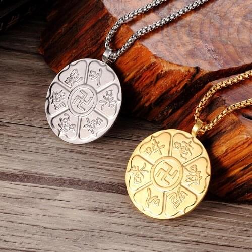 New Fashion Six-character Religion Necklace for Women Men Stainless Steel Gold Box Chains Pendant Charms Jewel