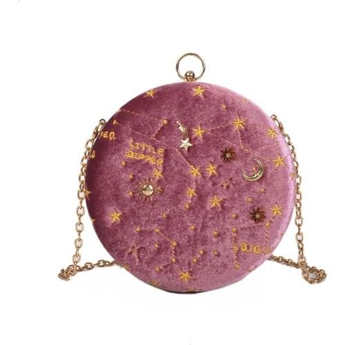 Luxury Round Handbags Women Tote Bags Fashion Starry Sky Circular Suede Shoulder Bags Chain Belt Crossbody Messenger Bags