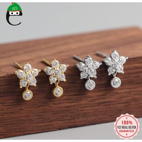 ElfoPlataSi Minimalist 925 Sterling Silver Real Sweet INS Star CZ Stud Earrings For Women Wedding Christmas S925 Jewelry DA1311