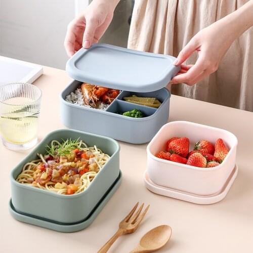 Silicone Bento Box,Bento Lunch Box for Kids and Adults,Microwave oven Lunch Containers with 3 Compartments