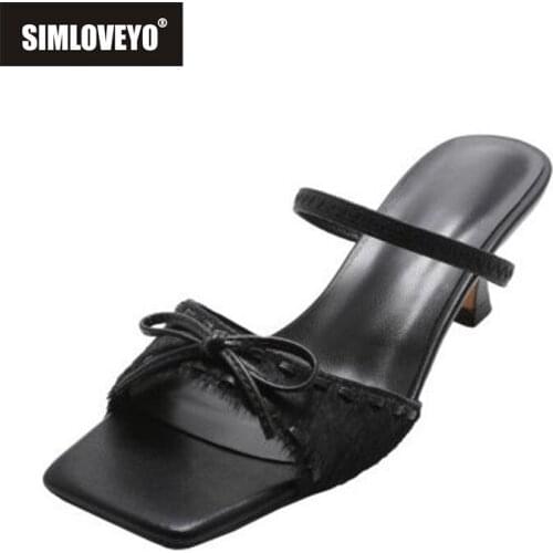 SIMLOVEYO 2021 Women Sandals Horse Hair Bowknot Peep Toe Female Pumps Fashion High Heel Slingback Summer Shoes Big Size 34-43