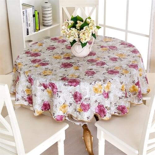PEVA Printed Table Cloth Waterproof Oilproof Backside Ati-slip Flannel Round Tablecloth Table Cover For Home Restaurant