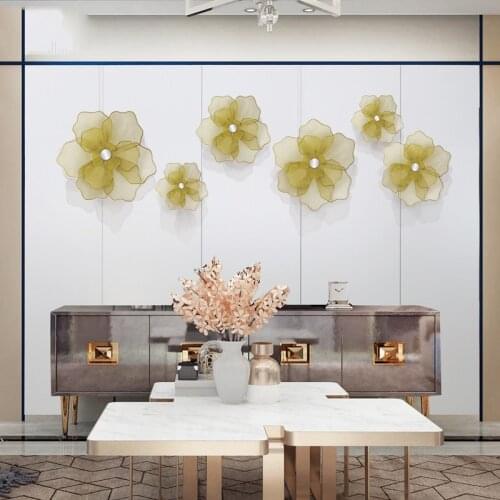 Modern Wrought Iron Flower Wall Hanging Crafts Decoration Home Livingroom Sofa Background 3D Wall Sticker Metal Mural Ornaments