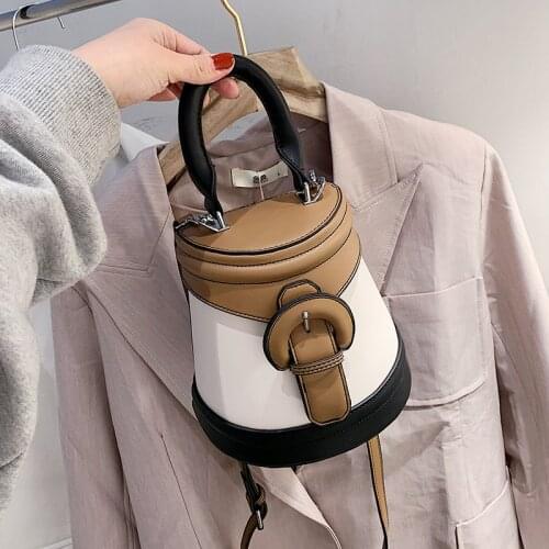 Vintage Panelled Buckets Bag for Women Designer Handbags Luxury Pu Leather Shoulder Crossbody Bags Belt Small Tote Purses 2021