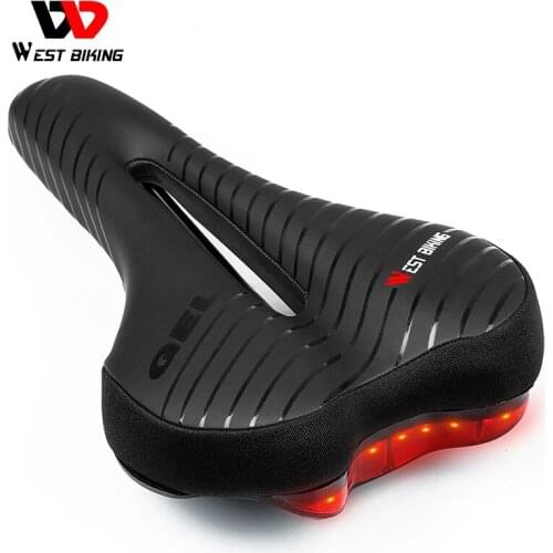 WEST BIKING Bicycle Saddle With Taillight Ergonomic Streamlined Bike Seat Anti-slip Cycling Accessories Gel Filled MTB Cushion