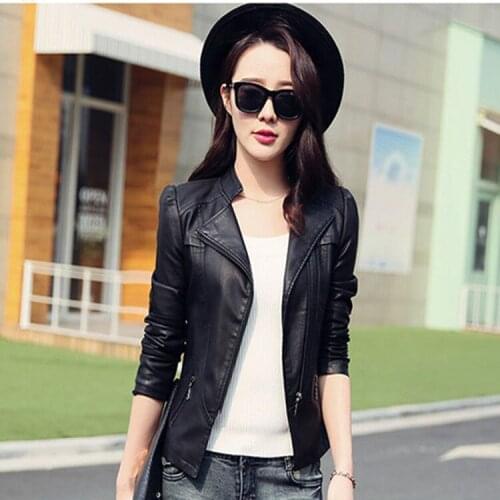 2020 New Fashion Women Smooth Motorcycle Faux Leather Jackets Ladies Long Sleeve Autumn Winter Biker Streetwear Black Coat