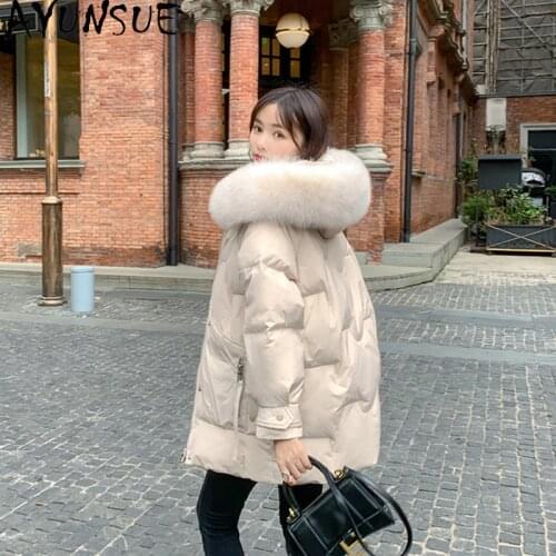 Womens Down Jacket Real Fox Fur Collar Hooded Coat Female Jacket Warm Winter Thick Women Parkas 2020 Mujeres Abrigos Pph1396