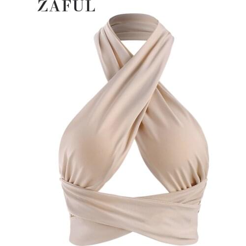 ZAFUL Women Twist Halter Crop Top Strappy Crossover Cutout Sleeveless Backless Bandage Vest Summer Sexy Girls Club Party Outfits